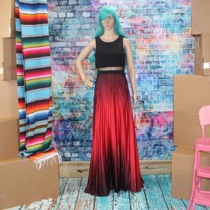 AQUA Red Ombré Pleated Illusion Gown! #AG238